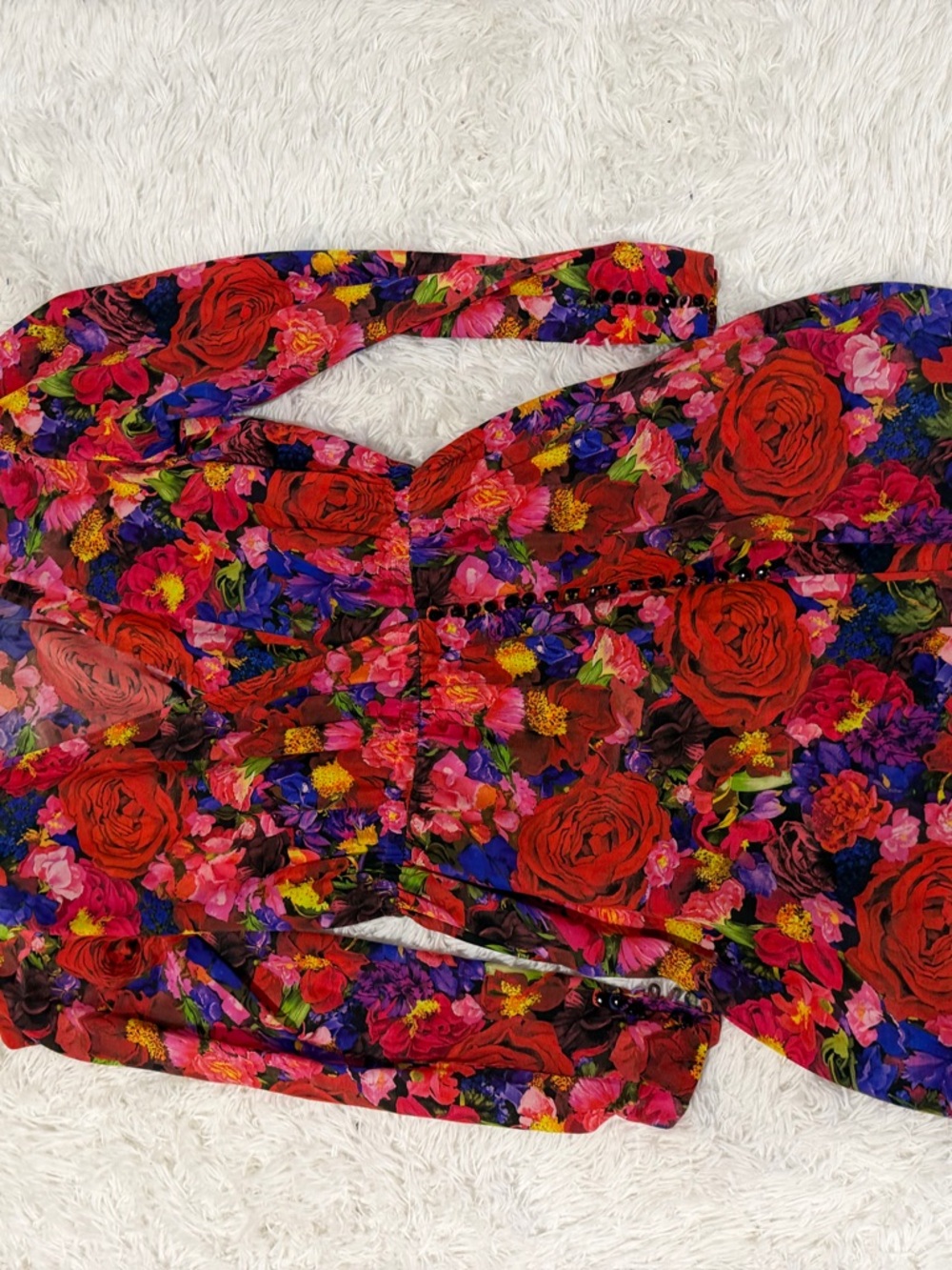 The Kooples Red Floral V-Neck Long Sleeve Mini Dress - Picture 3 of 3
